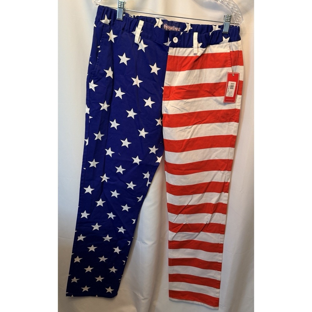 NWT Tipsy Elves Men's L American Flag Pants USA Stars Stripes Patriotic July 4th